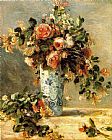 Vase Canvas Paintings - Roses And Jasmine In A Delft Vase